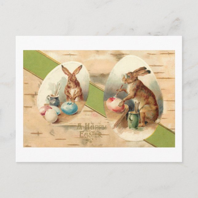 Lättare Vintage Bunnies målar Påskägg Helg Vykort (Framsida)