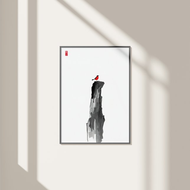 Lättast - Minimalistisk Bläck Wall Art - Zen Decor Fototryck (Lonely Peak_Minimalist Ink_Wall_Art)