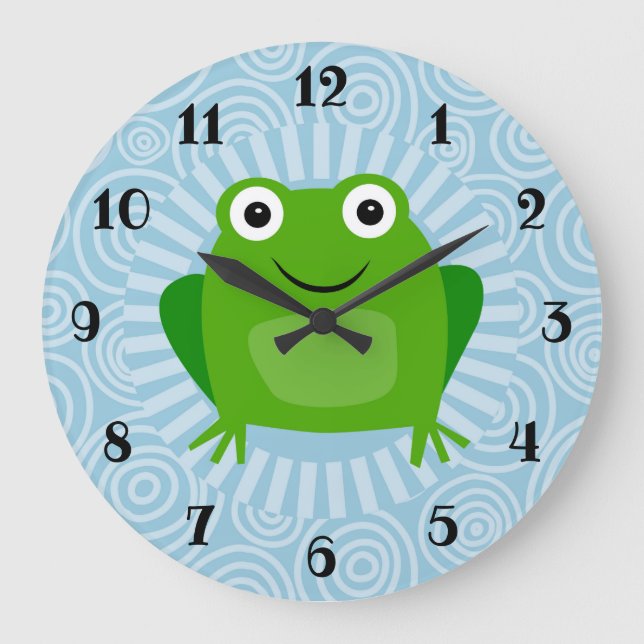 Lättblommig groda - Cute Froggy on Blue Stor Klocka (Framsida)