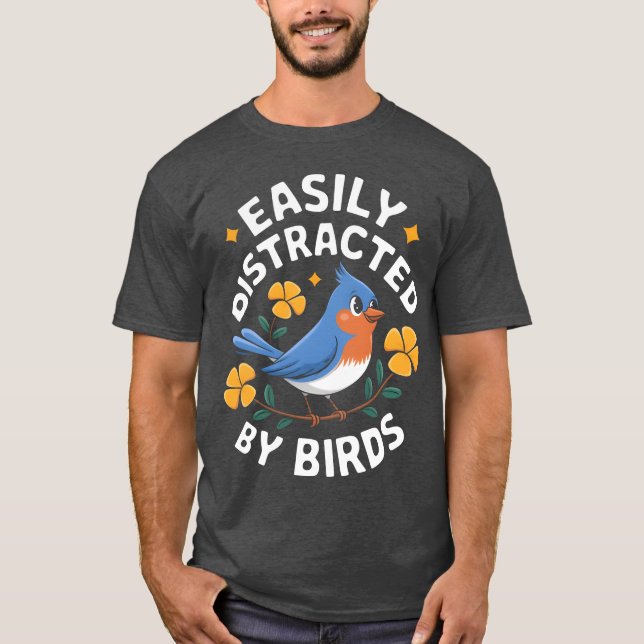 Lättdistraherad av fåglars retro t shirt (Framsida)