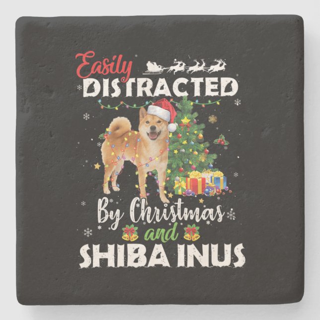 Lättdistraherad av julklapp shiba inu-hund stenunderlägg (Framsidan)