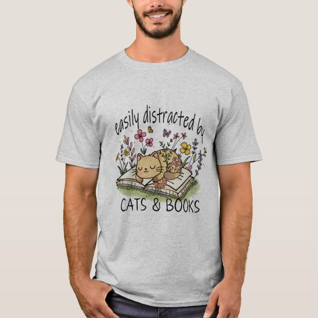 Lättdistraherad av Kats och Bokar T Shirt (Framsida)