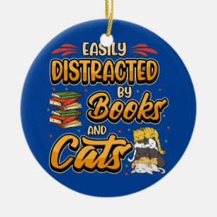 Lättdistraherat av bokar och katter Bookworm Bok Julgransprydnad Keramik