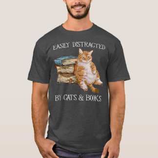 Lättdistraherat av katter och bokar-katt bok älska t shirt