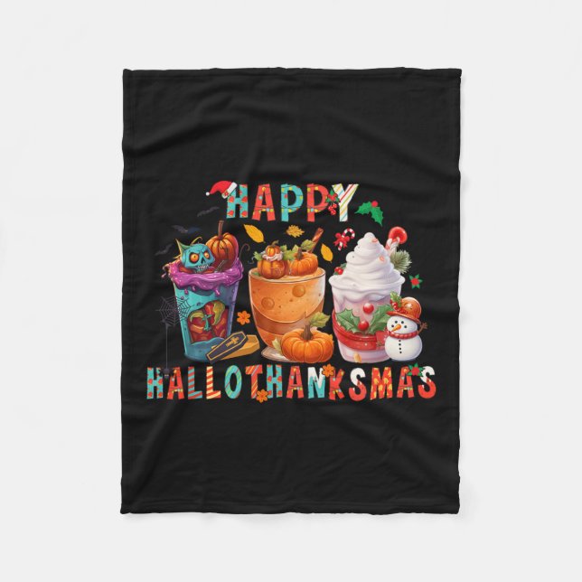 Latte Älskare Lycklig Hallothanksmas Pumpkin Julaf Fleecefilt (Framsidan)