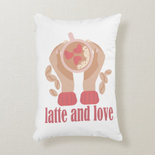 Latte and love cup, hands and coffee quote prydnadskudde