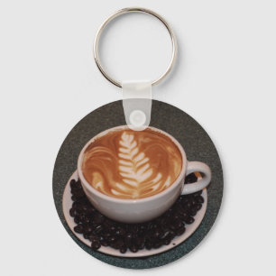 Latte Art och kaffebönor Nyckelring