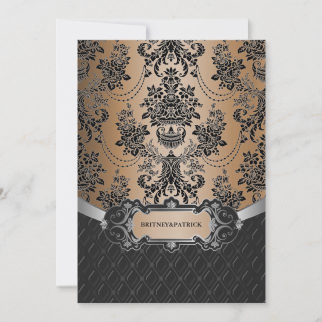 Latte Brown & Black Damask Wedding-inbjudningar Inbjudningar (Framsida)