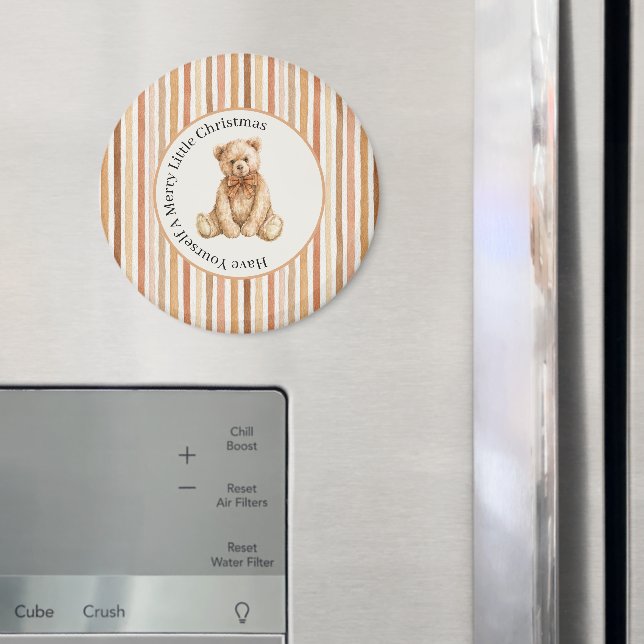 Latte Cocoa Blush Ränder Teddy Bear Jul Magnet (In Situ (Fridge))