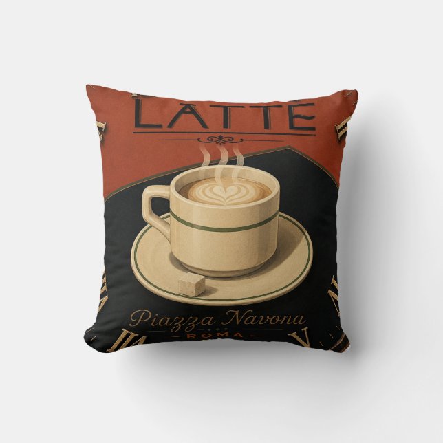 Latte Coffee  Italian Café Kitchen Decor Kudde (Framsida)