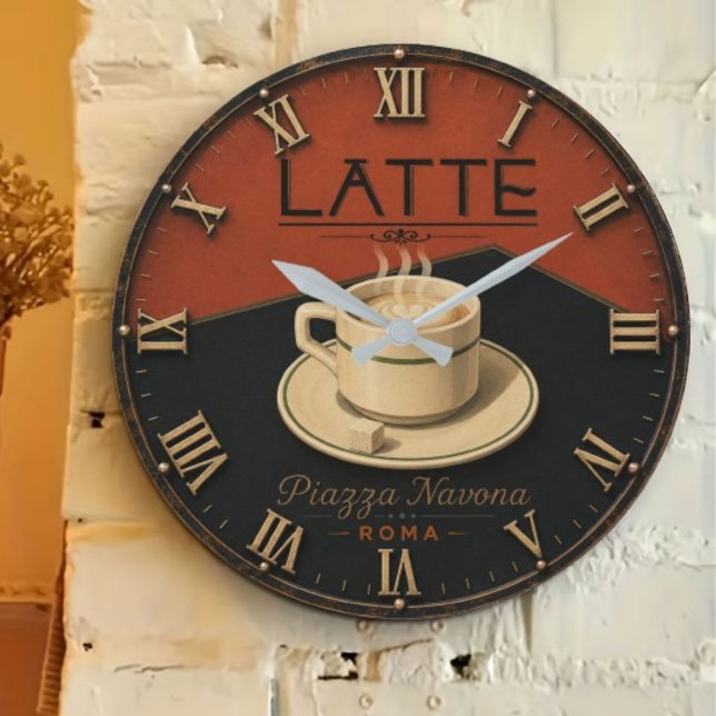 Latte Coffee  Italian Café Kitchen Decor Stor Klocka (Skapare uppladdad)
