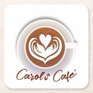 Latte Coffee Kopp Underlägg Papper Kvadrat