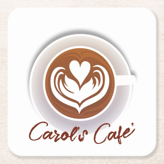 Latte Coffee Kopp Underlägg Papper Kvadrat (Framsidan)