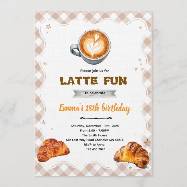 Latte Födelsedagsbrunch festinbjudan  Inbjudningar (Framsida)