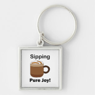 Latte Kaffe Dricka Ren Glädje Fyrkantig Silverfärgad Nyckelring