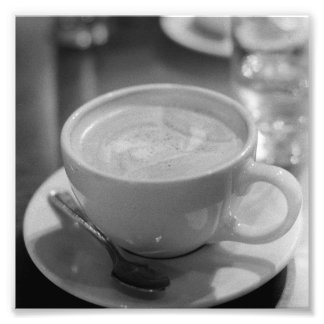 Latte-kaffe, svart och vitt fototryck
