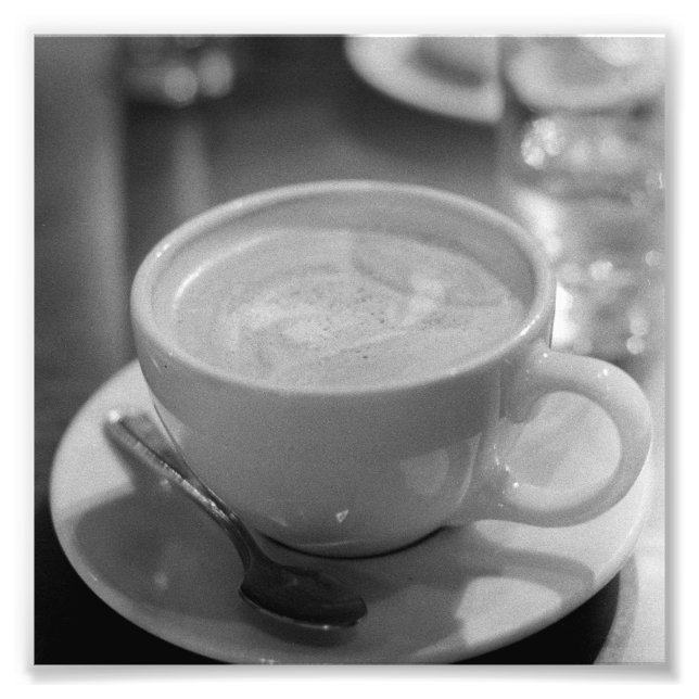 Latte-kaffe, svart och vitt fototryck (Framsidan)