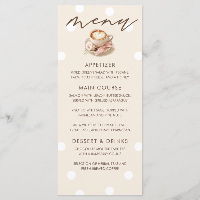 Latte Kaffe Tematiska Meny Kort för Baby Shower (Framsida)