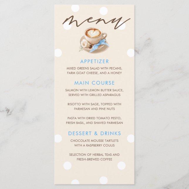 Latte Koffe Tema Pojke Baby Shower Meny Kort (Framsida)