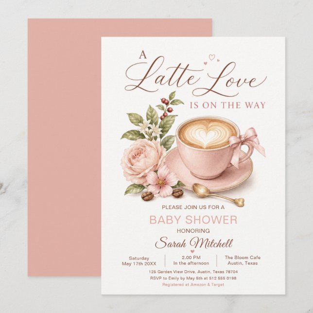 Latte Love Coffee Baby Shower Inbjudningar (Fram/baksida)