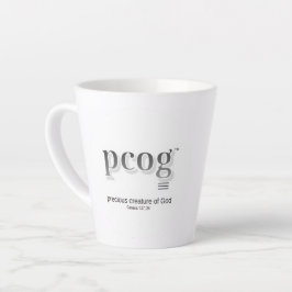 Latte Mug 12 oz flaired - "pcog" aconym and words