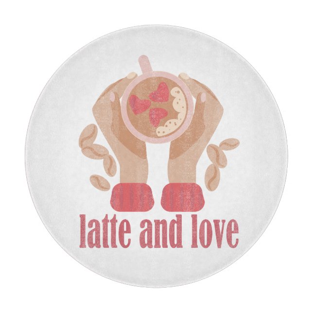 Latte och kärlek kopp, händer och kaffecitat (Framsidan)