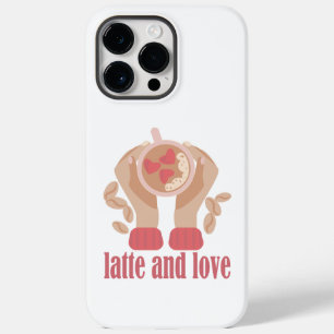 Latte och kärlek kopp, händer och kaffecitat