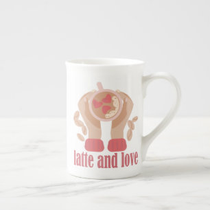 Latte och kärlek kopp, händer och kaffecitat benporslin mugg