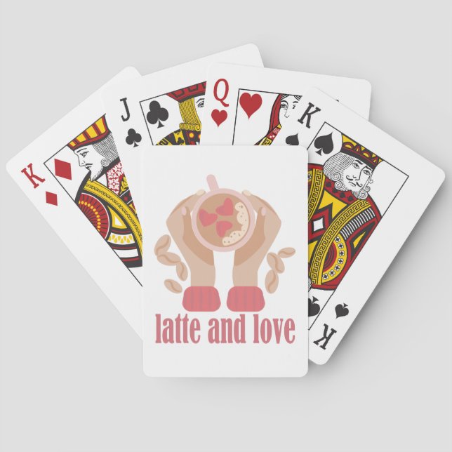 Latte och kärlek kopp, händer och kaffecitat casinokort (Baksidan)