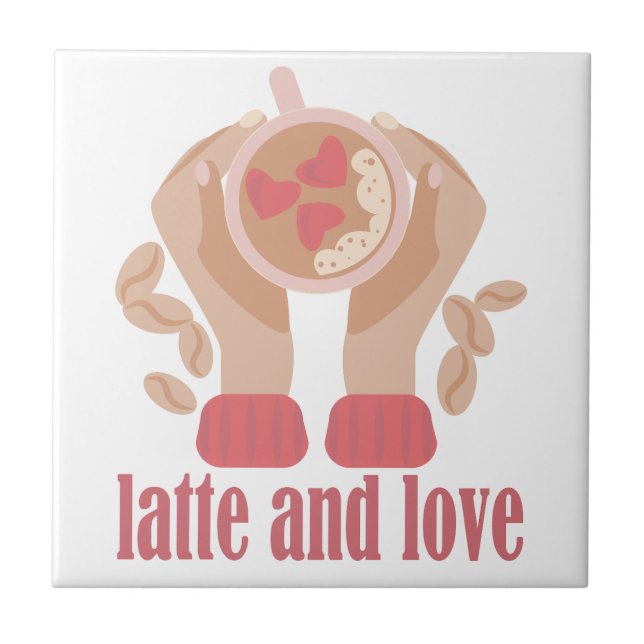 Latte och kärlek kopp, händer och kaffecitat kakelplatta (Framsidan)