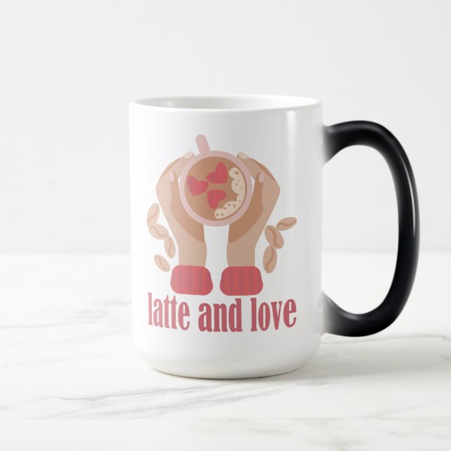 Latte och kärlek kopp, händer och kaffecitat magisk mugg (Höger)