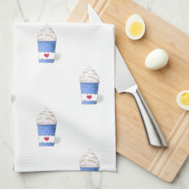 Latte- och pipad (blå) kökshandduk