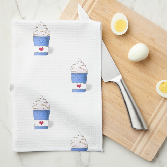 Latte- och pipad (blå) kökshandduk (Vikt i Fjärdedel)