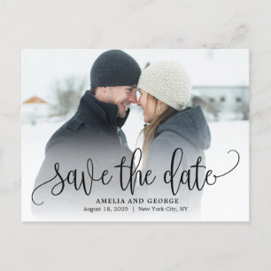 Lättfärdigt Calligraphy Photo Save Date Postcard Vykort
