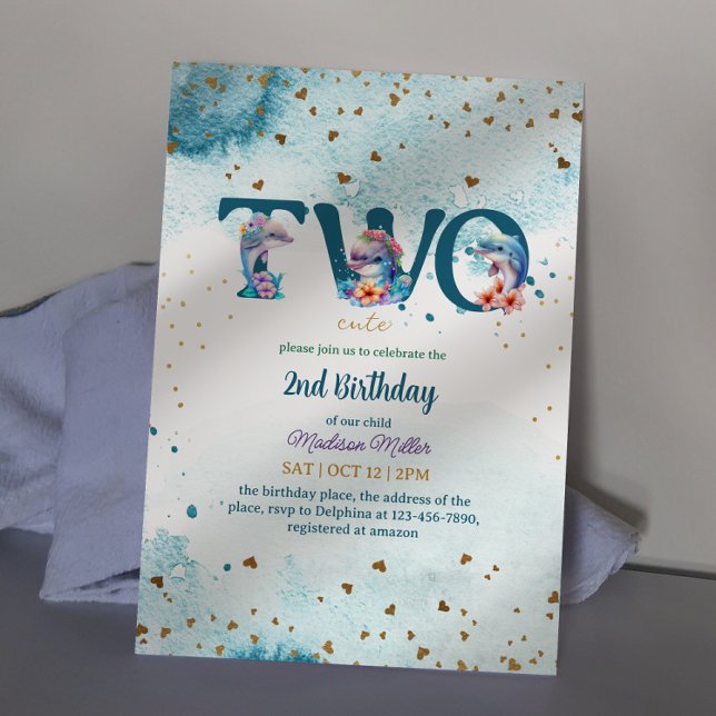 Lättfärdigt delfin Cute Flicka 2:a födelsedag Inbjudningar (Skapare uppladdad)