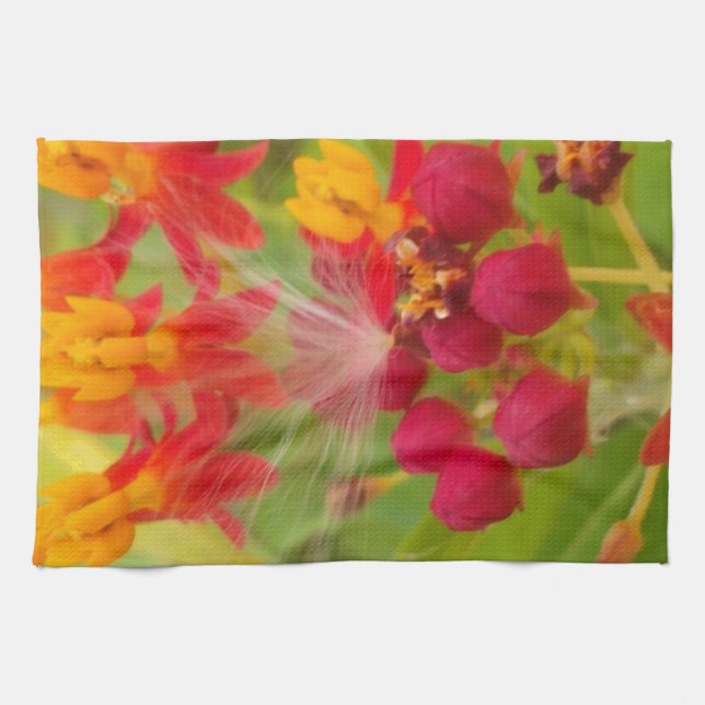 Lättfärgad Blommigt med Milkweed Art Print Kökshandduk (Horisontell)