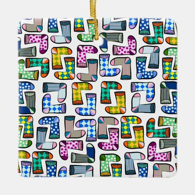 Lättfärgad strumpa mönster julgransprydnad keramik (Framsida)