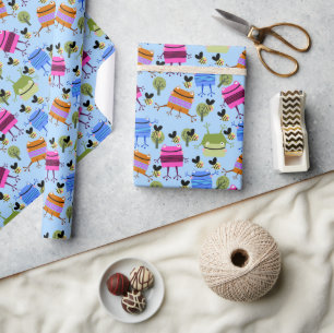Lättfärgade grodor och bumblebin presentpapper