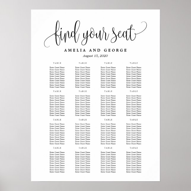 Lättfärgat sittdiagram för Kalligrafi, EDITABLE FÄ Poster (Framsidan)