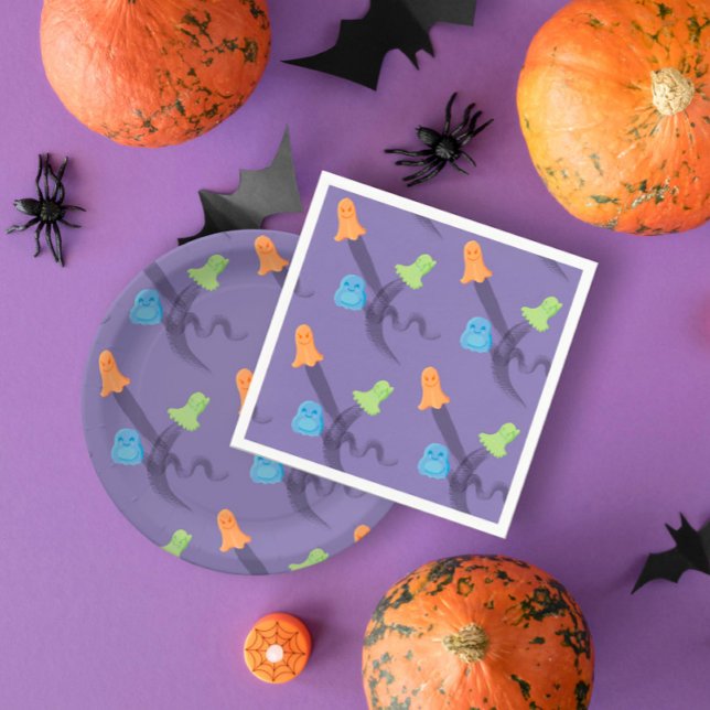 Lättfärgat spöken i lilac, Halloween fest Pappersservett (Funny colorful ghosts in lilac, Halloween party Napkins)