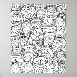 Lättfärgning av Vuxen i Cute Cats Zen Doodle Poster