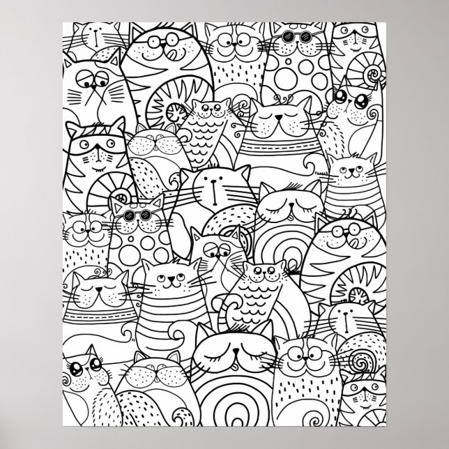 Lättfärgning av Vuxen i Cute Cats Zen Doodle Poster (Framsidan)