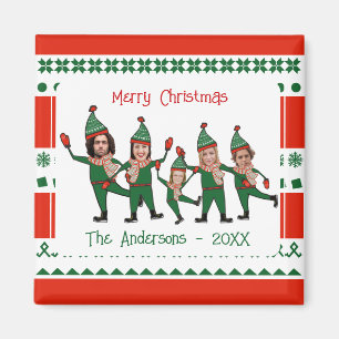Lättfilig Elf-familj med fem fotoröda Gröntar jul Magnet