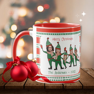 Lättfilig Elf-familj med fem fotoröda Gröntar jul Mugg