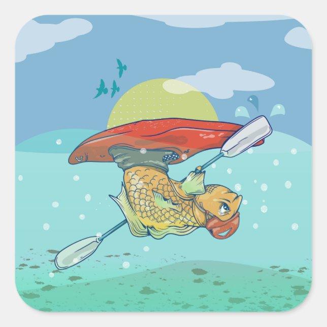 Lättfiskkajakande Fyrkantigt Klistermärke (Framsida)