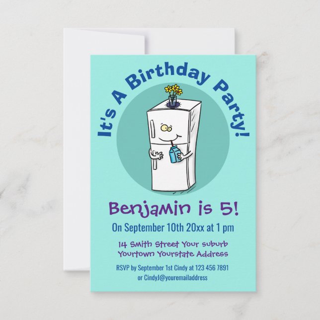 Lättförstådd illustration av tecknaden i kylskåp inbjudningar (Framsida)