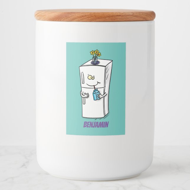 Lättförstådd illustration av tecknaden i kylskåp mat etikett (Framsida)