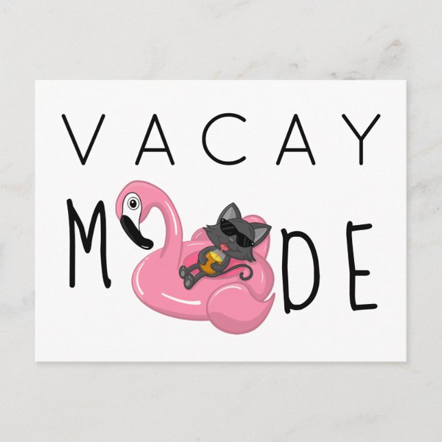 Lättfunn cat Flamingo Vacay Mode Vacacation Vykort (Framsida)