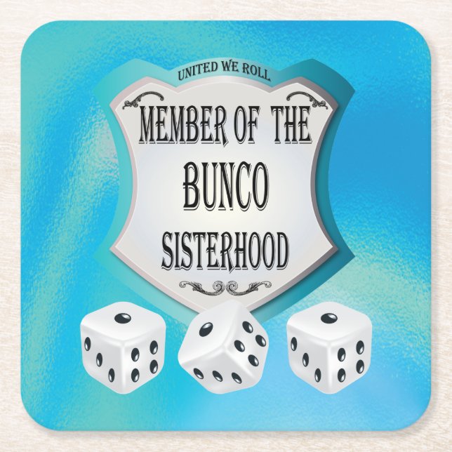 Lättfunna Bunco Sisterhood Dice Blue Underlägg Papper Kvadrat (Framsidan)