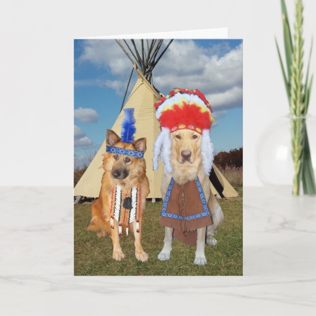 Lättfunna Native American Hundar-årsdagen eller Va Helgkort (Framsida)